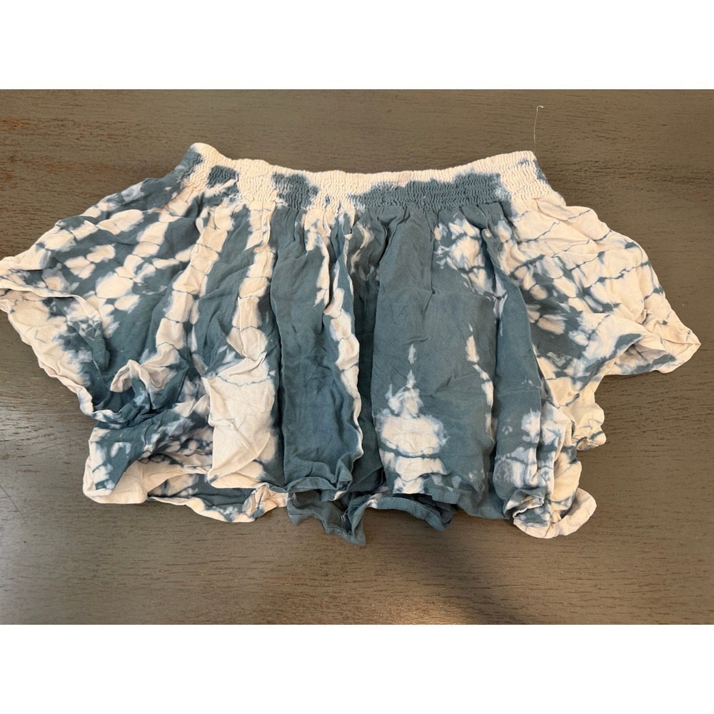 Kiwi + Punch Tie Dye Smocked Crop Top Blue White Gravel Style 1351 Large NWT
